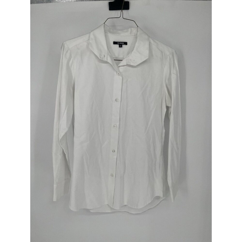 Kal Rieman Button Up Blouse Size 8 White Collared Preppy Classic‎ Long Sleeve